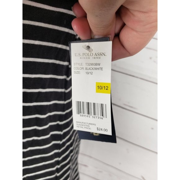 US Polo Assc  Black and White Size 10/12 Striped Tee‎ - Picture 4 of 7
